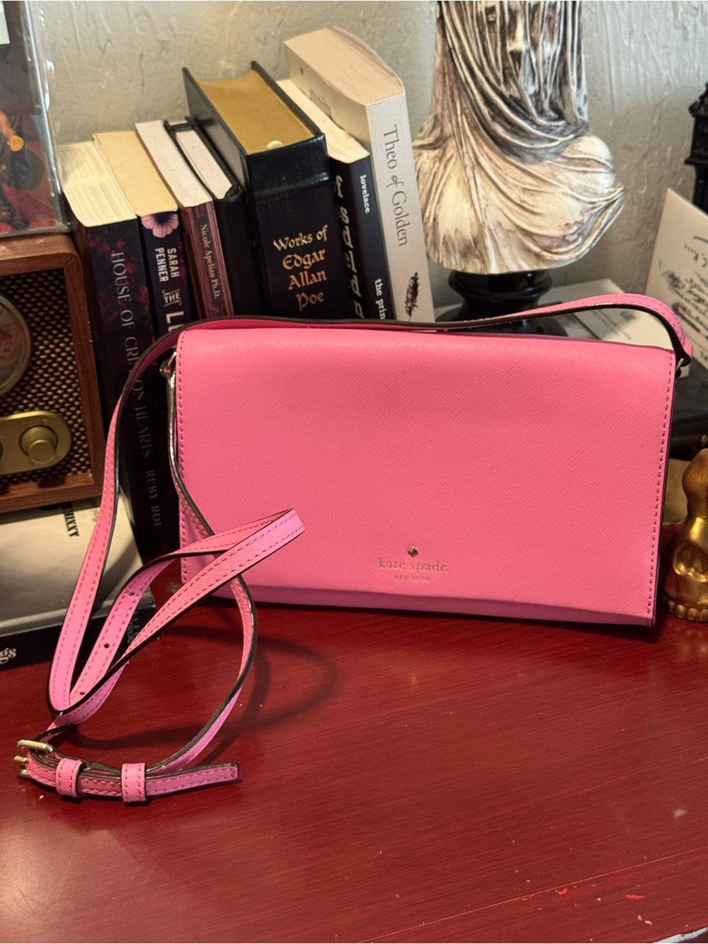 kate spade Cedar Street Cali Pink Saffiano Crossbody Clutch Bag